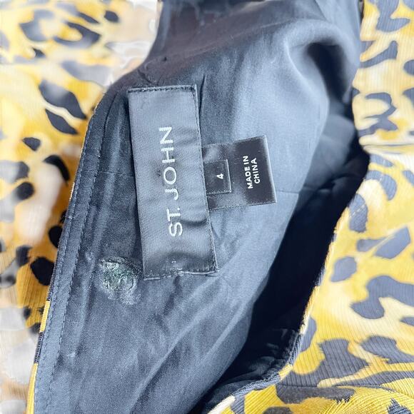 St. John Yellow Black Leopard Print Silk Blend Skirt A-Line Women’s Size 4 - Picture 6 of 7